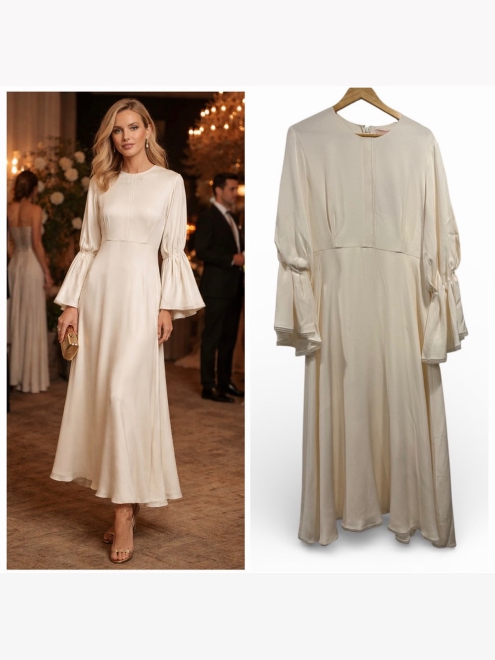 Roksanda White Midi Dress Silk Flare Sleeve 12 Bridal Wedding Bride Cocktail 🟠